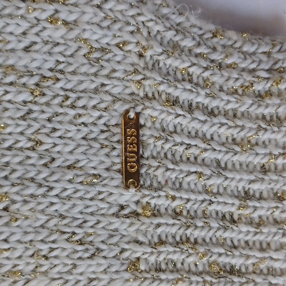 Guess Gold Metallic & Ivory Sweater w/Beaded Shoulder Epaulettes- Sz. Med - Picture 5 of 14